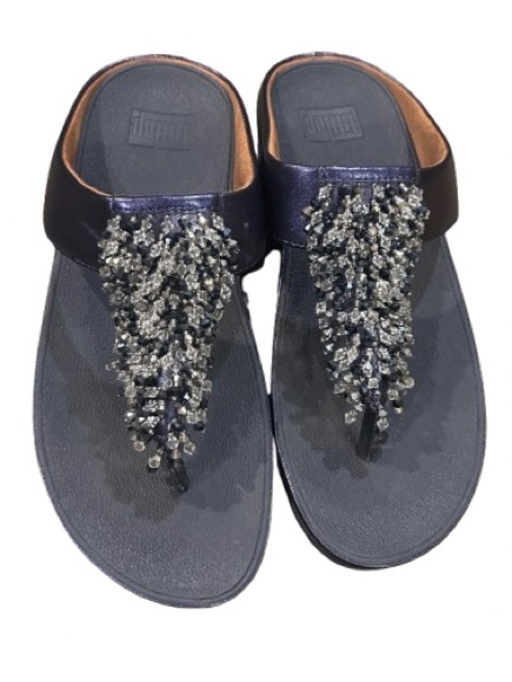 FitFlop Women's Rumba Beaded Toe-Post Sandals Metallic Purple Slide On Size 7.5
